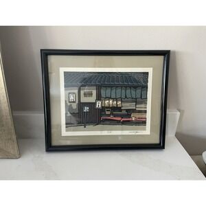 katsuyuki nishijima woodblock Print Tea Shop March Japanese Artwork Framed